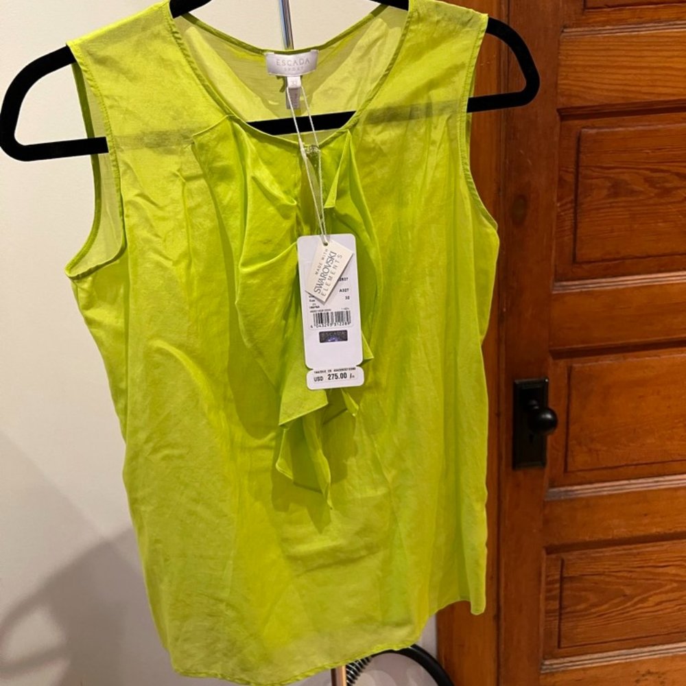 Escada Swarovski Elements Ruffled Shirt, Kiwi, Size 32 (XS)